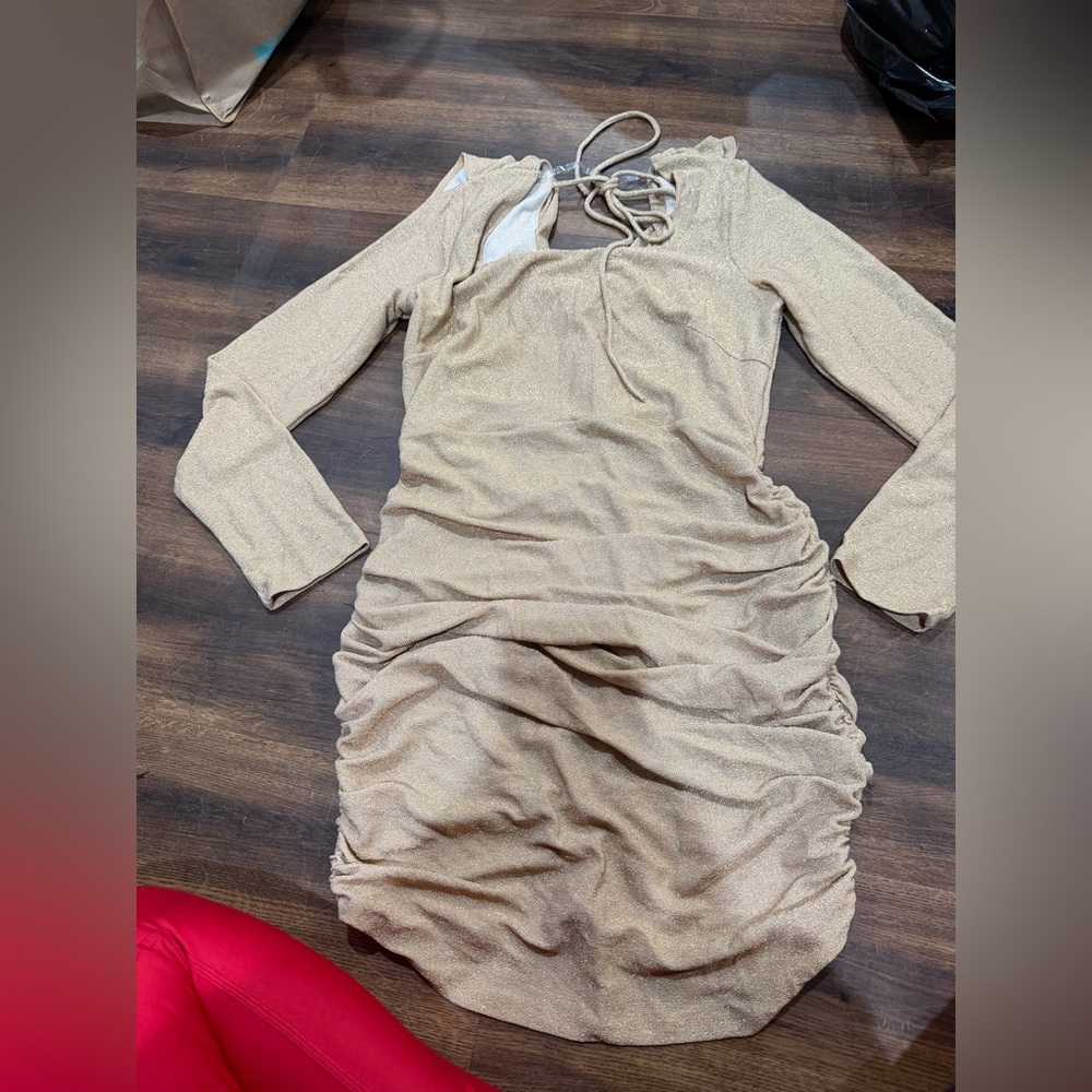 Elegant Beige Long Sleeve Dress